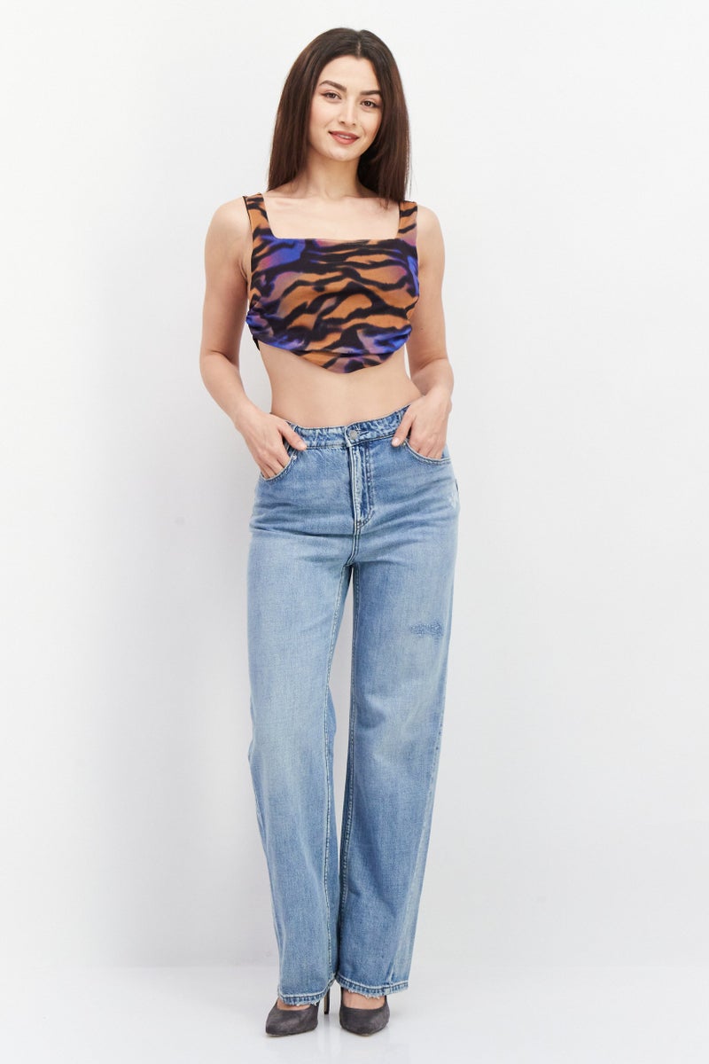 I SAW IT FIRST Women Square Neck Sleeveless Abstract Print Top, Black Combo - Image 4