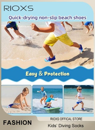 Kids Beach Water Shoes, Toddler Baby Girls Boys Barefoot Shoes, Non-Slip Quick Dry Aqua Socks Shoes, Barefoot Sports Shoes Aqua Socks for Little/ Big Kids Beach Swimming Pool Water Park Wear, Dark Blue Shark Sock Shoes - view 2