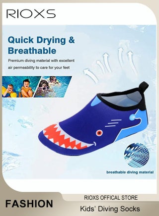 Kids Beach Water Shoes, Toddler Baby Girls Boys Barefoot Shoes, Non-Slip Quick Dry Aqua Socks Shoes, Barefoot Sports Shoes Aqua Socks for Little/ Big Kids Beach Swimming Pool Water Park Wear, Dark Blue Shark Sock Shoes - view 3