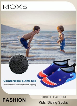 Kids Beach Water Shoes, Toddler Baby Girls Boys Barefoot Shoes, Non-Slip Quick Dry Aqua Socks Shoes, Barefoot Sports Shoes Aqua Socks for Little/ Big Kids Beach Swimming Pool Water Park Wear, Dark Blue Shark Sock Shoes - view 4