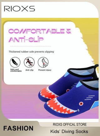 Kids Beach Water Shoes, Toddler Baby Girls Boys Barefoot Shoes, Non-Slip Quick Dry Aqua Socks Shoes, Barefoot Sports Shoes Aqua Socks for Little/ Big Kids Beach Swimming Pool Water Park Wear, Dark Blue Shark Sock Shoes - view 5