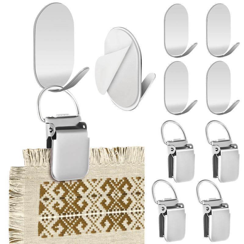 Yaocom 4 Set Tapestry Wall Hanging Clips Self Adhesive Wall Hanger Textile Art Decoration Metal Clips for Hanging Rugs Carpet Display Silver