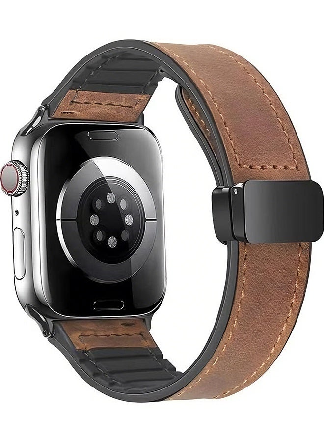 Happy D Genuine Leather Bands Compatible with Apple Watch Band 44mm 45mm 46mm 49mm for Men Women,Adjustable Magnetic Strap Top Grain Leather Wristband for iWatch Series 10 9 8 7 6 5 4 SE Ultra/Ultra 2 - Image 1