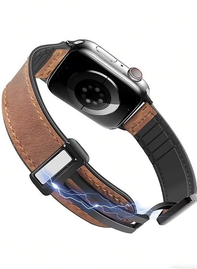 Happy D Genuine Leather Bands Compatible with Apple Watch Band 44mm 45mm 46mm 49mm for Men Women,Adjustable Magnetic Strap Top Grain Leather Wristband for iWatch Series 10 9 8 7 6 5 4 SE Ultra/Ultra 2 - Image 3