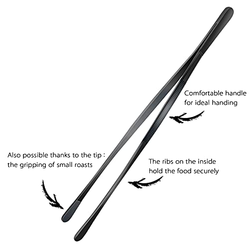 Tangoowal 12-Inch Professional Kitchen & Cooking Tweezers Tongs - Stainless Steel Long Tweezer Tongs - Black Coated - BBQ,Plating,Multi-use - Image 2