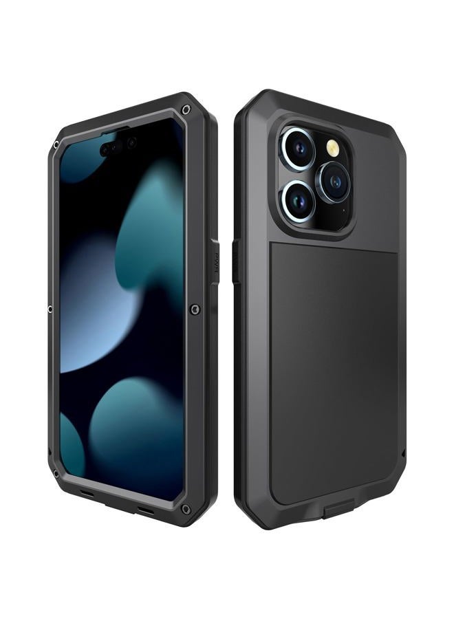 Marrkey Compatiable with iPhone 15 Pro Max Case,360 Full Body Protective Cover Heavy Duty Shockproof [Tough Armour] Aluminum Alloy Metal Case with Silicone Built-in Screen Protector - Black - Image 2