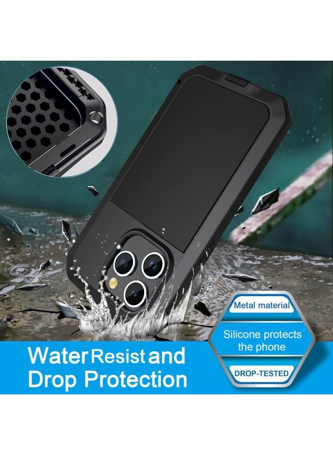 Marrkey Compatiable with iPhone 15 Pro Max Case,360 Full Body Protective Cover Heavy Duty Shockproof [Tough Armour] Aluminum Alloy Metal Case with Silicone Built-in Screen Protector - Black - Image 3