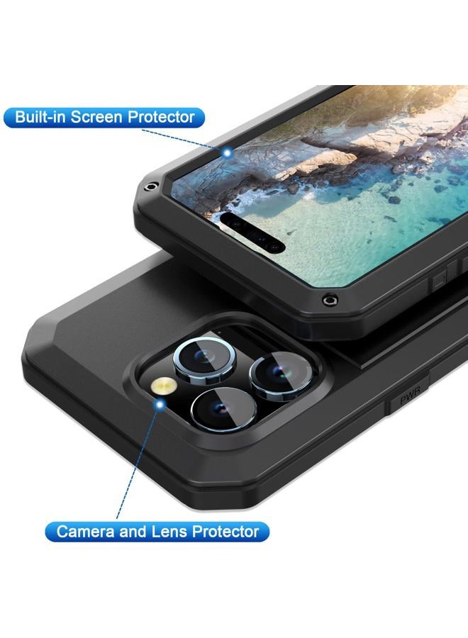 Marrkey Compatiable with iPhone 15 Pro Max Case,360 Full Body Protective Cover Heavy Duty Shockproof [Tough Armour] Aluminum Alloy Metal Case with Silicone Built-in Screen Protector - Black - Image 4