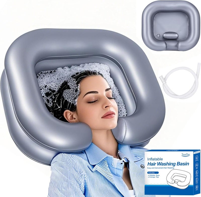 teentan Inflatable Shampoo Basin for Bedridden and Disabled,Portable Shampoo Bowl for Injured, Hair Washing Basin for Childred,Pregnant Woman,Easy Hair Washing at Home (Silvery) (Black) - Image 1