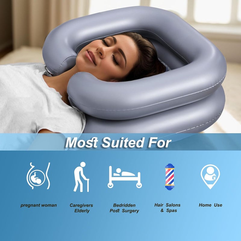 teentan Inflatable Shampoo Basin for Bedridden and Disabled,Portable Shampoo Bowl for Injured, Hair Washing Basin for Childred,Pregnant Woman,Easy Hair Washing at Home (Silvery) (Black) - Image 4