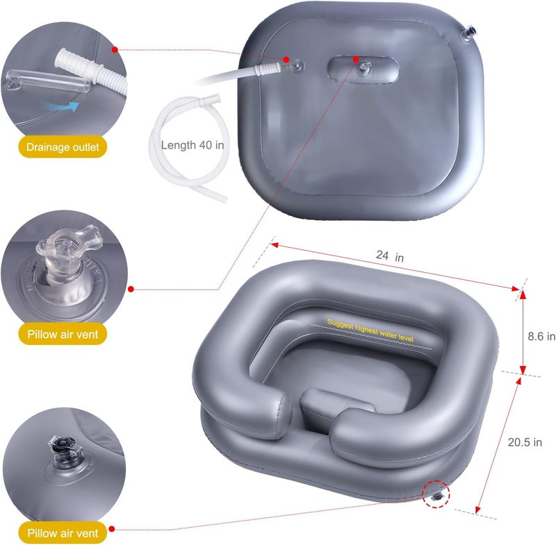 teentan Inflatable Shampoo Basin for Bedridden and Disabled,Portable Shampoo Bowl for Injured, Hair Washing Basin for Childred,Pregnant Woman,Easy Hair Washing at Home (Silvery) (Black) - Image 3