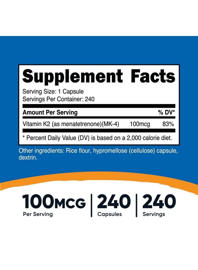 Nutricost Vitamin K2 (MK4) 240 Capsules (100mcg) - Gluten Free and Non-GMO - Image 2