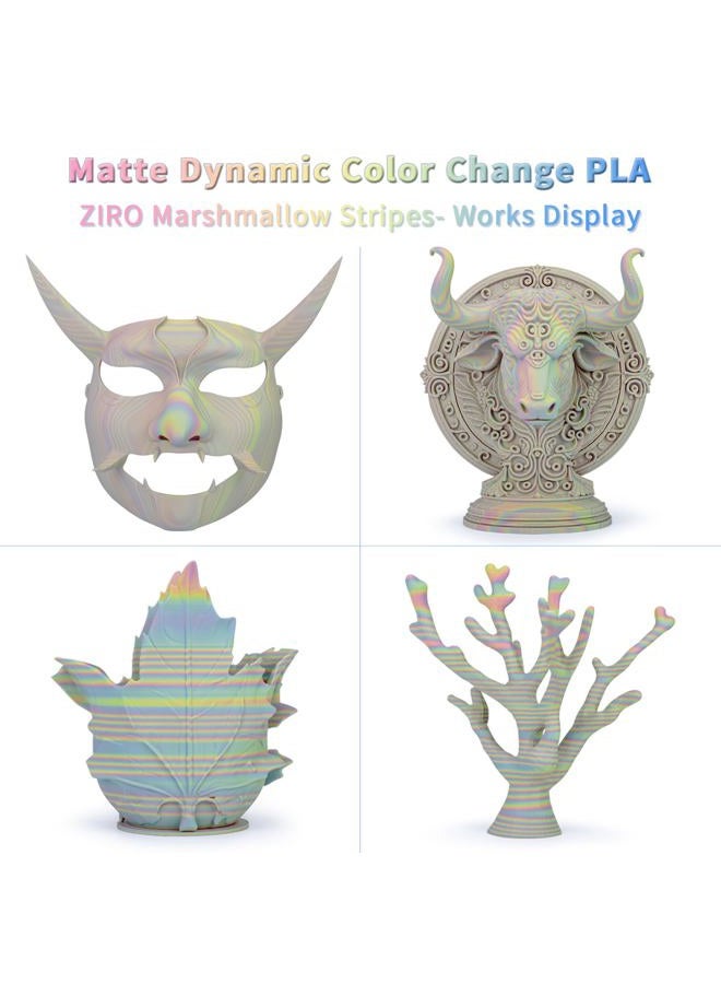 ZIRO Matte Stripes Multicolor Filament PLA 1.75mm, Fast Color Change Matte PLA Stripes Series 1kg, Multicolor Rainbow Matte Rotated 3D Printer Filament, Marshmallow Stripes - Image 2