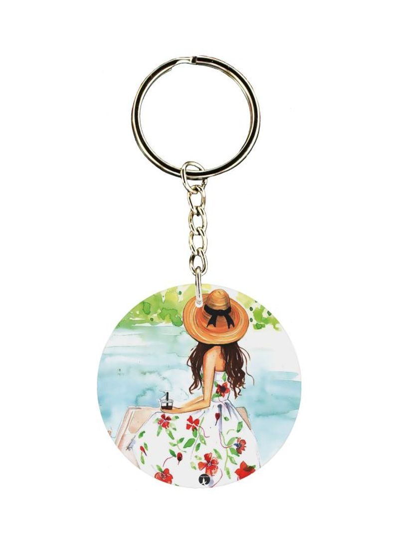 RKN Girl With Hat Printed Double Sided Keychain