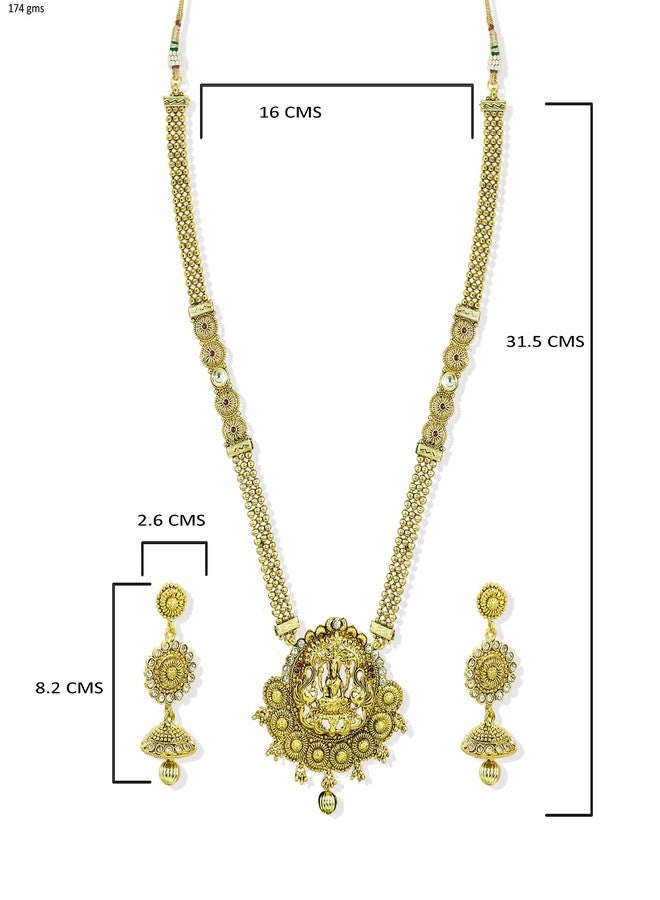 Zaveri Pearls طقم عقد طويل بتصميم معبد من اللؤلؤ الذهبي للنساء من زافيري - ZPFK5275 - Image 4