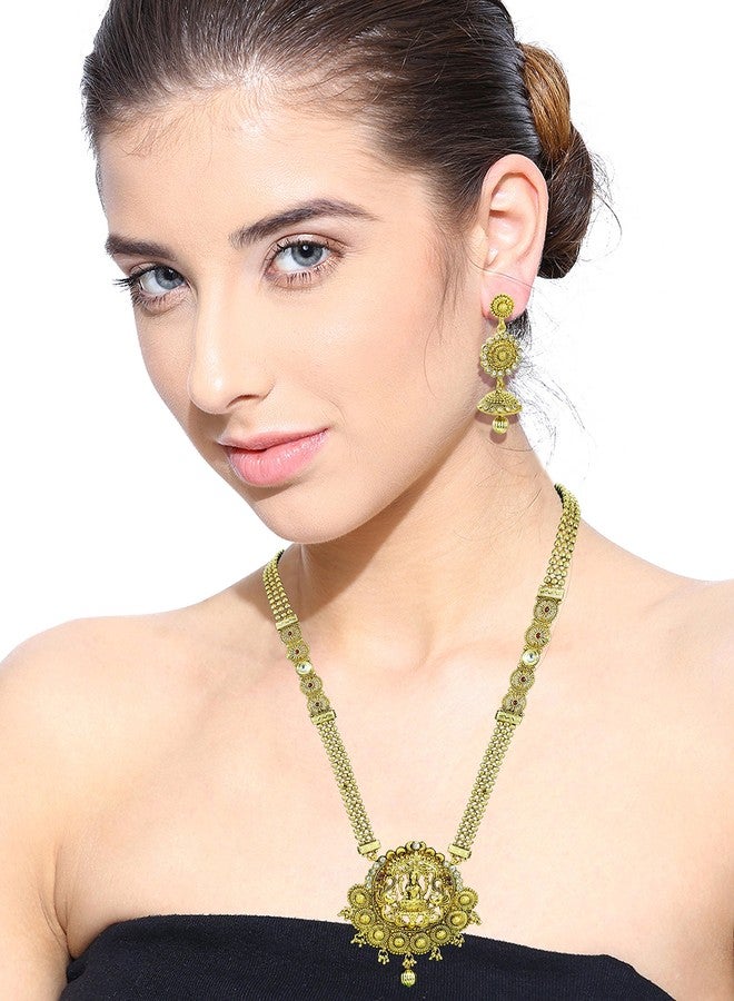 Zaveri Pearls طقم عقد طويل بتصميم معبد من اللؤلؤ الذهبي للنساء من زافيري - ZPFK5275 - Image 2