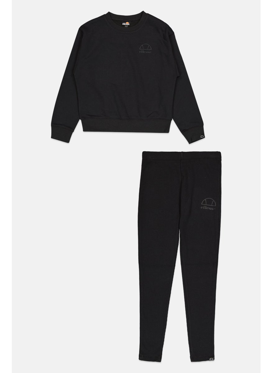 Ellesse Kids Girl 2 Piece Brand Logo Training Tracksuits, Black  - Image 1
