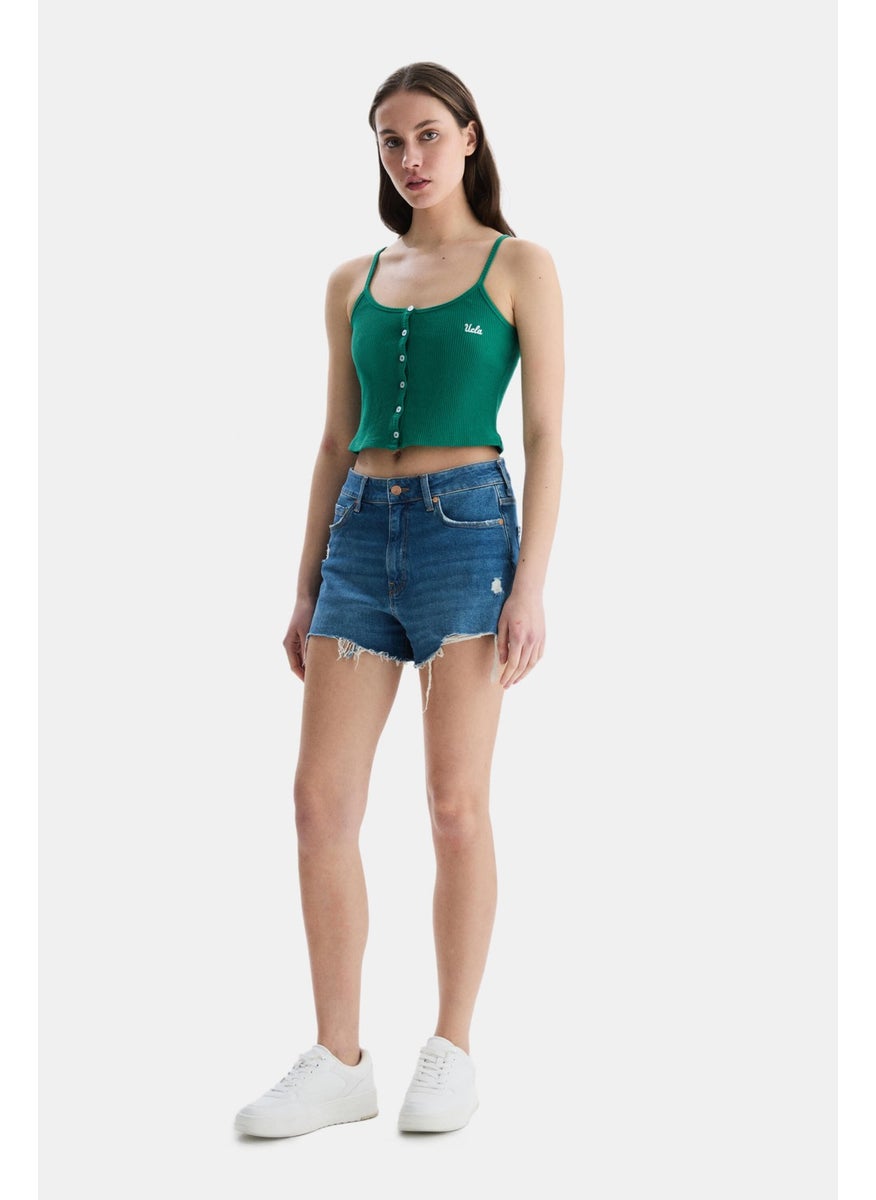 UCLA Rhodes Green Strap Embroidered Women's Crop  - Image 3