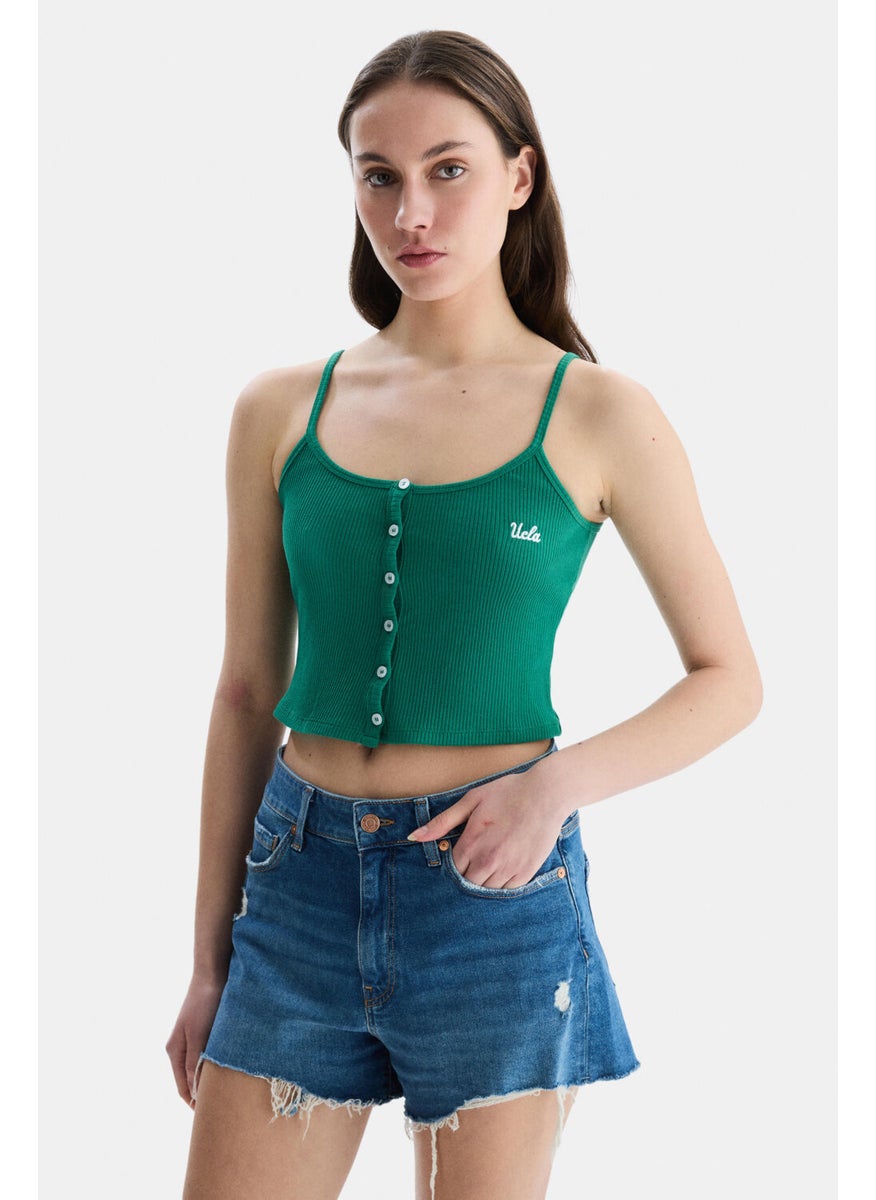 UCLA Rhodes Green Strap Embroidered Women's Crop  - Image 1
