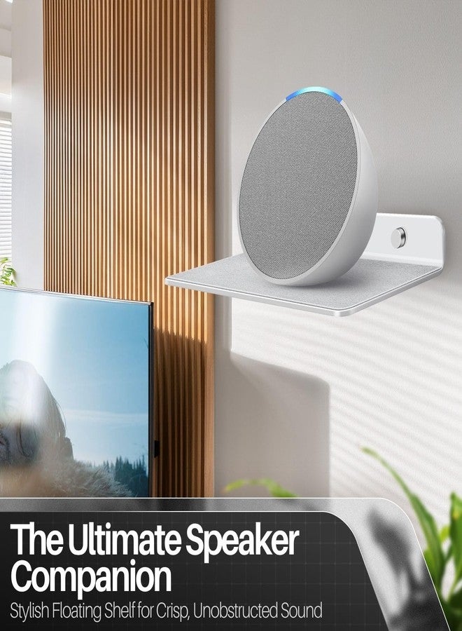 TNP Products TNP Speaker Shelf Wall Mount - Small Floating Shelf Stand w/Anti Slip for Rear Wireless Speaker - 9" Acrylic Tiny Shelves for Smart Phones, Cameras, Mini Action Figures Decor Display, (2 Pack, White) - Image 2