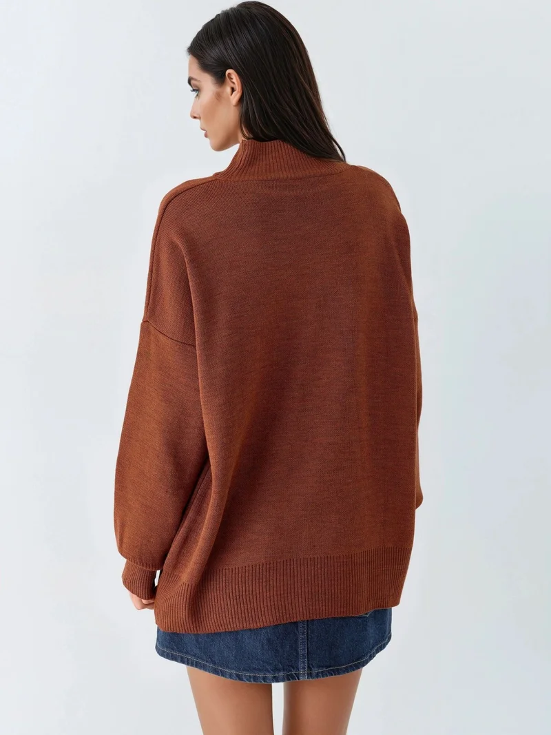 موضتي MY FASHION Oversized Half Turtleneck Knit Sweater
