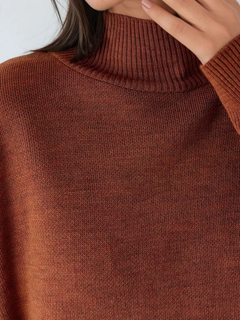 My Fashion Walnut Brown MY FASHION Oversized Half Turtleneck Knit Sweater for Women | Best Price UAE