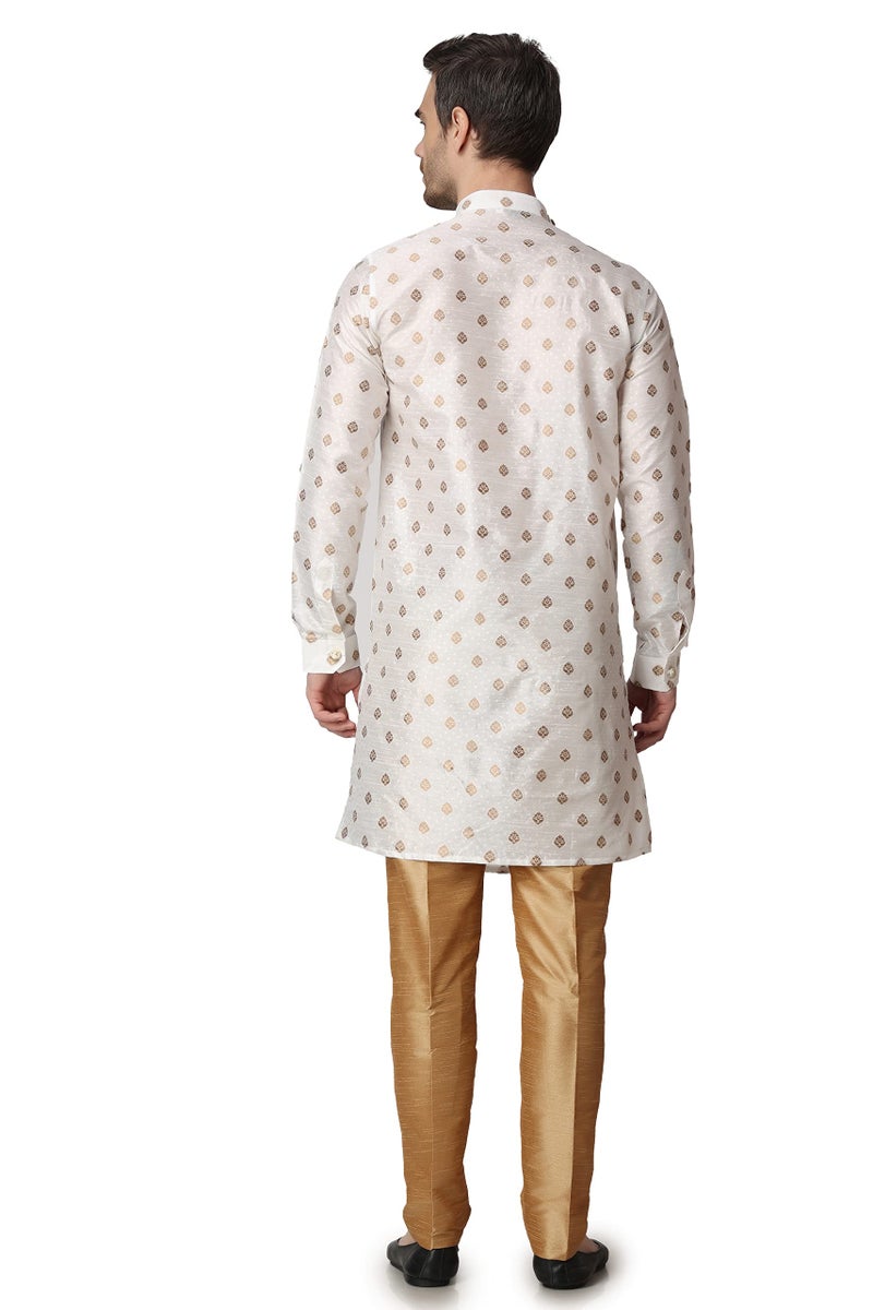 Royal Kurta Men's Silk Printed Kurta and Churidar Pyjama Set (38, White) - Image 2