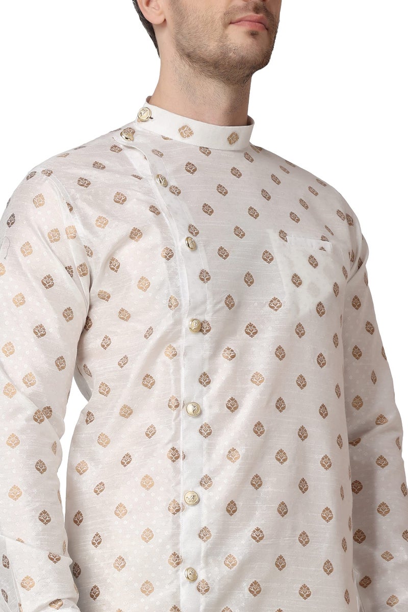 Royal Kurta Men's Silk Printed Kurta and Churidar Pyjama Set (38, White) - Image 5