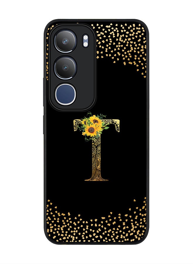 Stylizedd For vivo Y19s / Y19s Pro Case,Slim fit Camera Protection, Shockproof Thin Phone cover  - Custom Floral Monogram - T ( Black )