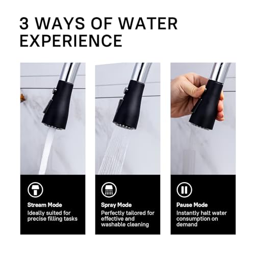 WEWE Kitchen Sink Faucet, Pull Down Kitchen Faucet, Black and Chrome Kitchen Faucet with Sprayer Stainless Steel Single Handle one or Three Hole for Laundry bar Kitchen Sinks - Image 5