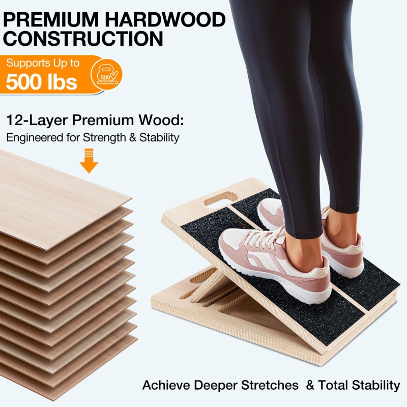 TEMI Slant Board for Calf-Stretching - Wooden Incline Wedge Stretcher for Squats, Foot & Ankle Mobility, Portable Fitness Equipment, Balance Block for Heel Stretch - Image 3