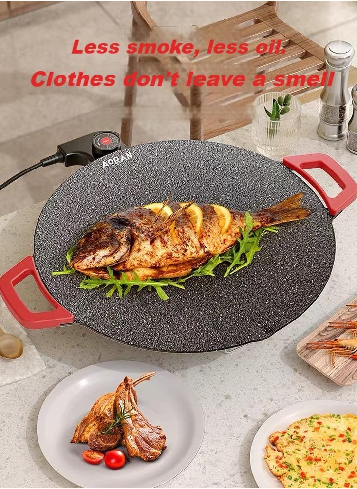 Generic Maifan Stone Korean-Style Round Grill Pan – Multi-Functional Non-Stick Electric BBQ Plate for Home Use, Ideal for Grilling Meat, Fish, Pancakes, and More. Versatile Electric Hot Pot & Griddle Combo for Roasting, Frying, and Barbecue.  - Image 2