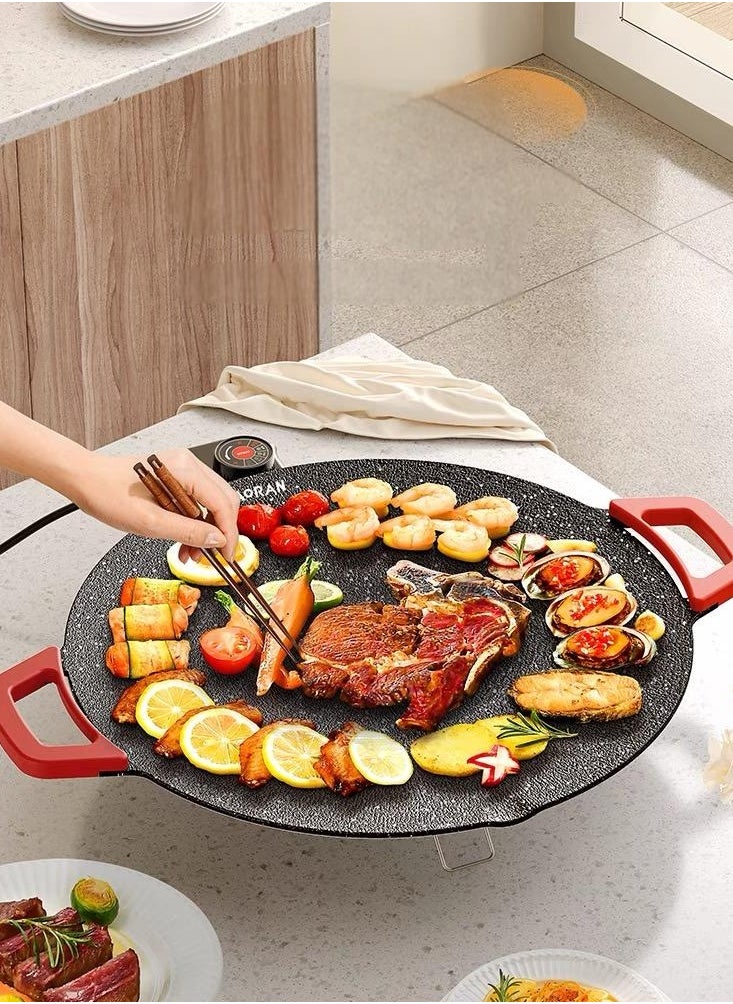 Generic Maifan Stone Korean-Style Round Grill Pan – Multi-Functional Non-Stick Electric BBQ Plate for Home Use, Ideal for Grilling Meat, Fish, Pancakes, and More. Versatile Electric Hot Pot & Griddle Combo for Roasting, Frying, and Barbecue.  - Image 4