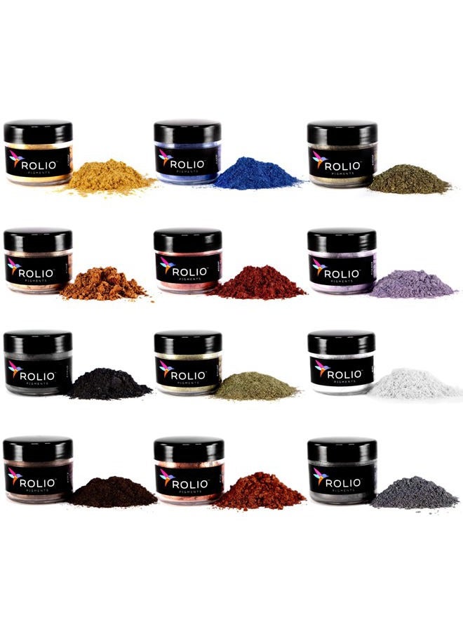 Rolio Mica Powder Pearlescent Color Pigment - Art Set for Resin Epoxy - for Soap Making, Nail Polish, Lip Gloss Set, Eye Shadow, Bath Bomb, Slime & Candle - 10g, 12 Jars - (Earth Colors) - Image 1