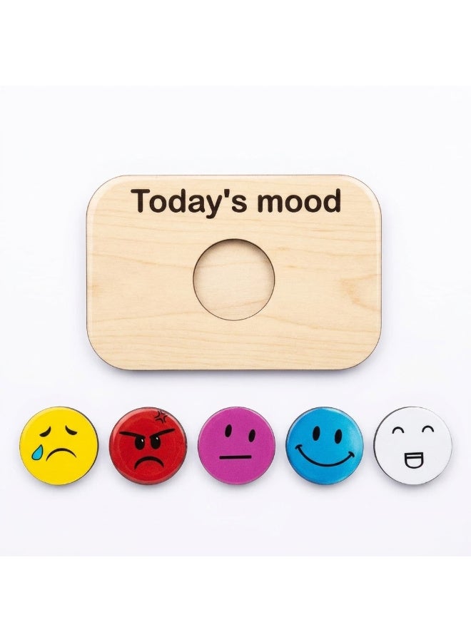 Wooden MDF Magnetic Mood Board for Refrigerator (15x10 cm) - Interactive Today's Mood Board with 5 Magnetic Expression Faces - Image 1