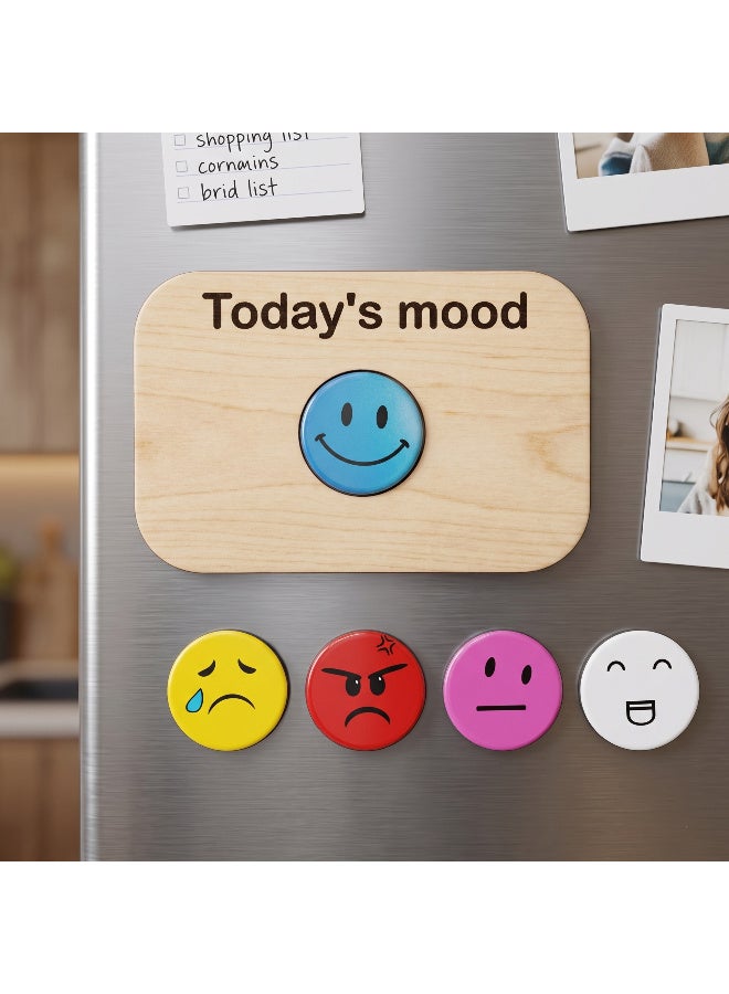 Wooden MDF Magnetic Mood Board for Refrigerator (15x10 cm) - Interactive Today's Mood Board with 5 Magnetic Expression Faces - Image 2