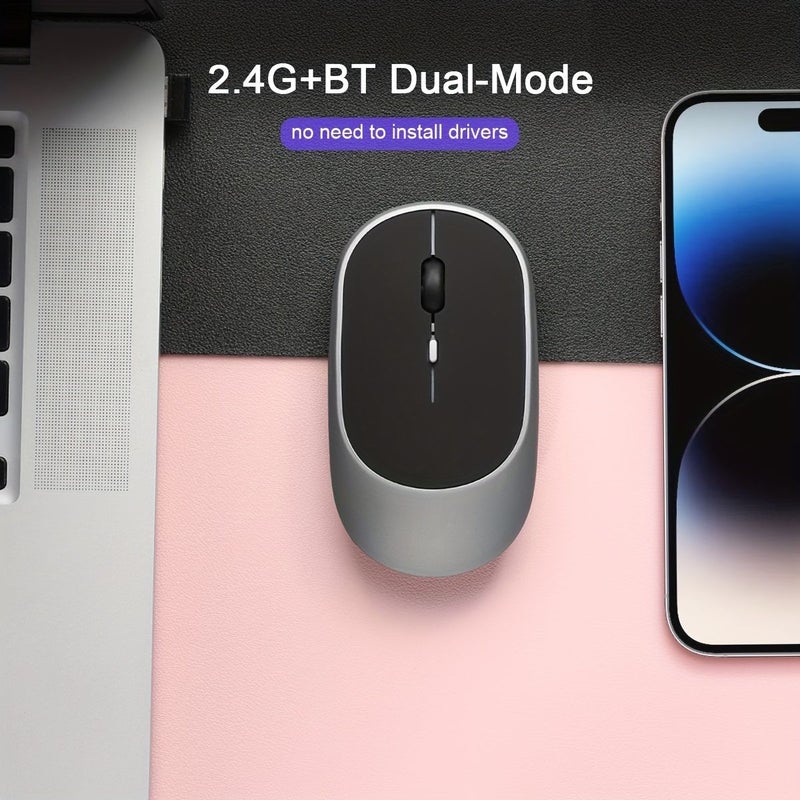Dual Color Wireless Mouse 2.4G BT Dual Mode Rechargeable Battery Ergonomic Design Left Right Hand Portable Ultra Thin for Laptop Windows Computer Gaming Office Entertainment Grey - Image 3