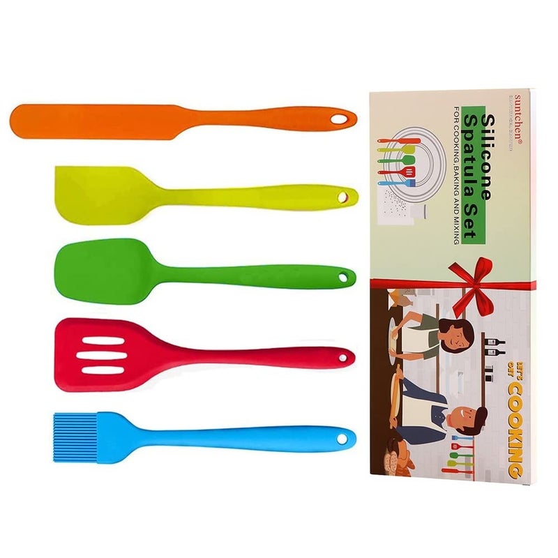 Suntchen 5Pcs Silicone Spatula Set Colorful Mini Spatulas  480F Heat Resistant Nonstick Versatile Kitchen Utensil Set for Baking Mixing Cooking Dishwasher Safe