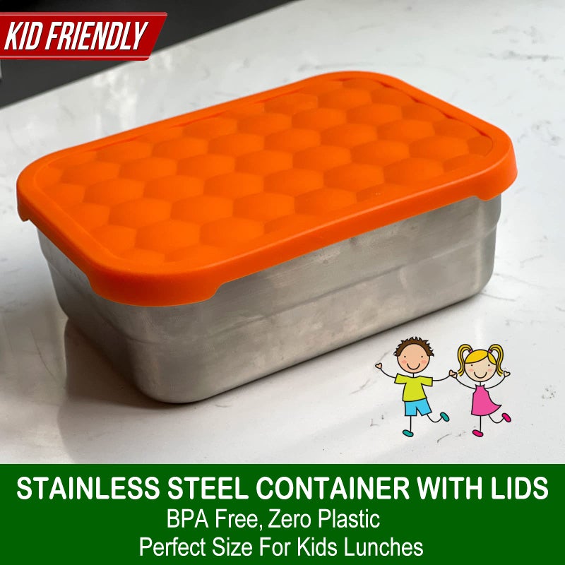 AORAKI Stainless Steel Containers with Lids, Lunch Box Container with Leak Resistant Silicone Lid, Food Storage Bento Box for Snacks, Sandwiches, Fruits, Vegetables, 25oz - Image 4