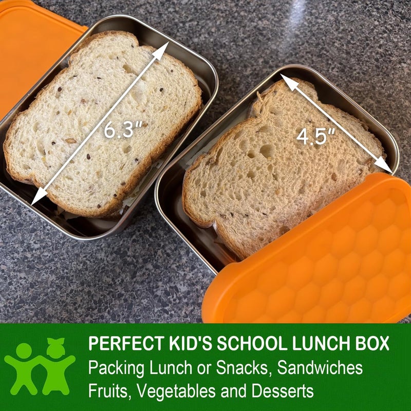 AORAKI Stainless Steel Containers with Lids, Lunch Box Container with Leak Resistant Silicone Lid, Food Storage Bento Box for Snacks, Sandwiches, Fruits, Vegetables, 25oz - Image 2