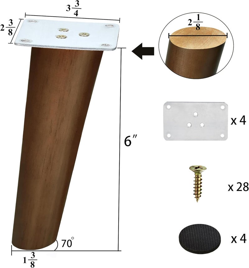 AORYVIC Wood Furniture Legs 6 inch Angled Couch Legs Slanted Sofa Replacement Legs for Dresser, Cabinet, Futon, Bench - Image 2