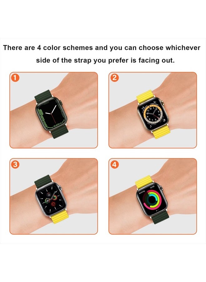 Anlinser - Magnetic Bands Compatible with Apple Watch Band 45mm 44mm 42mm 41mm 40mm 38mm, Women Men Double Side Reversible Strap for iWatch Series 8/7/6/5/4/3/2/1/SE (42mm/44mm/45mm, Green/Yellow) - Image 1