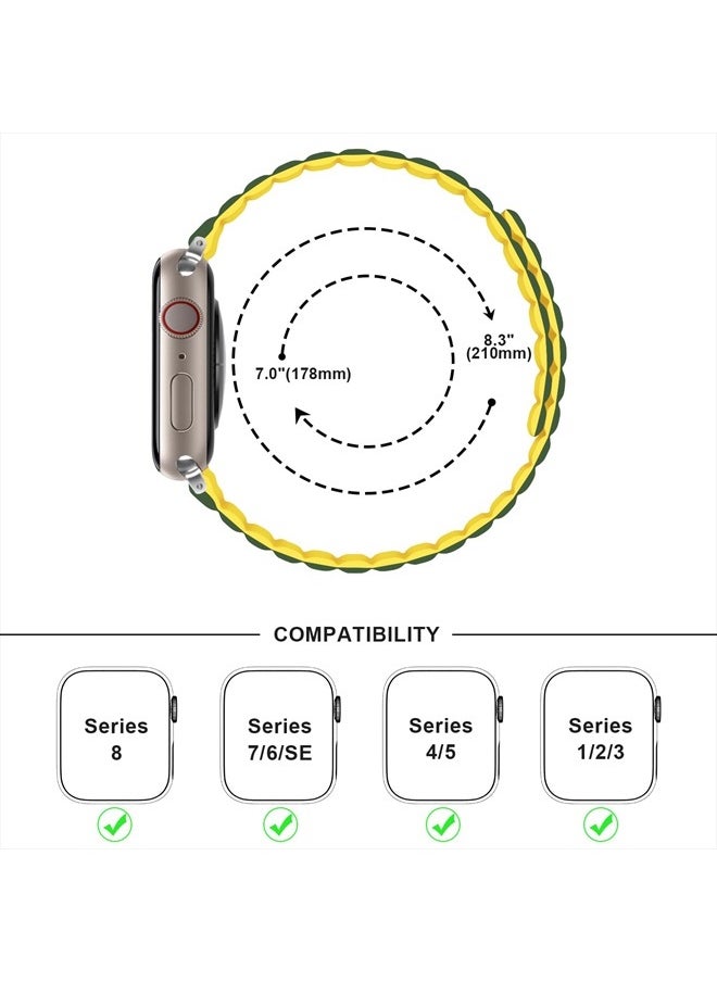 Anlinser - Magnetic Bands Compatible with Apple Watch Band 45mm 44mm 42mm 41mm 40mm 38mm, Women Men Double Side Reversible Strap for iWatch Series 8/7/6/5/4/3/2/1/SE (42mm/44mm/45mm, Green/Yellow) - Image 1