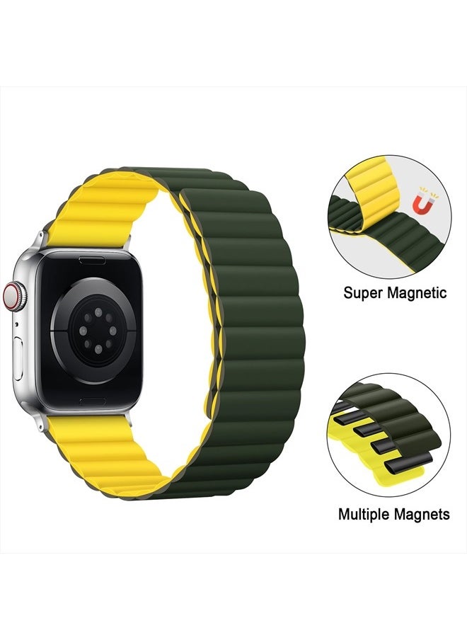Anlinser - Magnetic Bands Compatible with Apple Watch Band 45mm 44mm 42mm 41mm 40mm 38mm, Women Men Double Side Reversible Strap for iWatch Series 8/7/6/5/4/3/2/1/SE (42mm/44mm/45mm, Green/Yellow) - Image 1