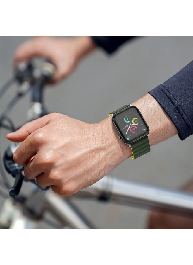 Anlinser - Magnetic Bands Compatible with Apple Watch Band 45mm 44mm 42mm 41mm 40mm 38mm, Women Men Double Side Reversible Strap for iWatch Series 8/7/6/5/4/3/2/1/SE (42mm/44mm/45mm, Green/Yellow) - Image 1