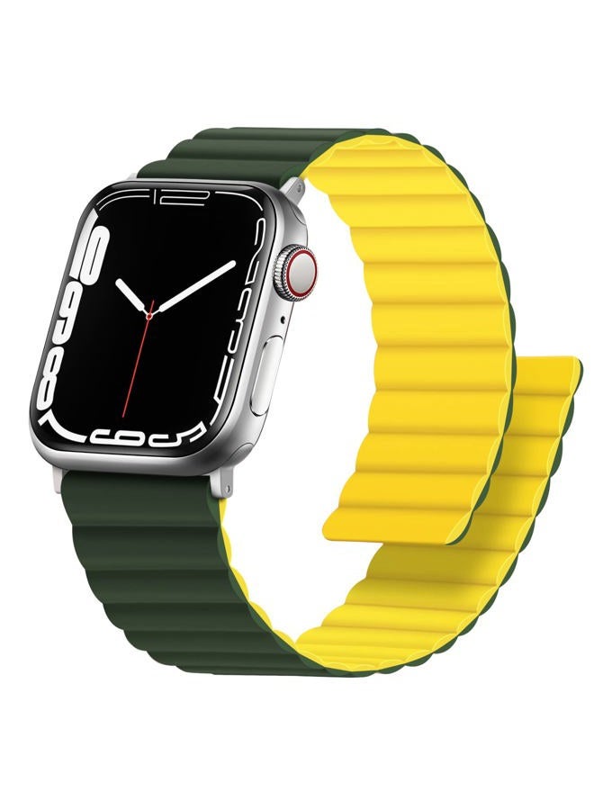Anlinser Magnetic Straps Compatible with Apple Watch Strap 49mm 46mm 45mm 44mm 42mm 41mm 40mm, Double Side Reversible Band for iWatch Ultra 2 Series 10/9/8/7/6/SE (49/46/45/44/42, Green/Yellow) - Image 1