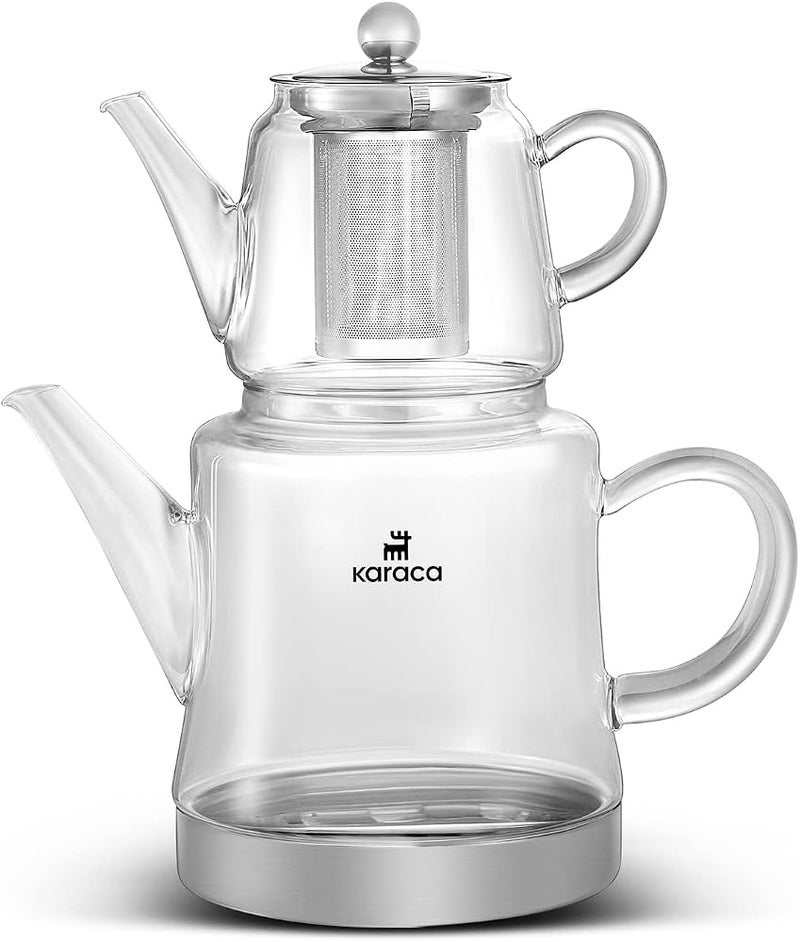 Karaca Dora Glass Teapot, 450 ml, Kettle 180 ml, Suitable for Gas and Electric Cooking Systems, Tea Maker, Caydanlik, and Teapot Set, Teapot - Image 3