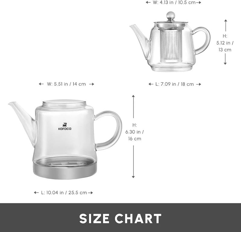 Karaca Dora Glass Teapot, 450 ml, Kettle 180 ml, Suitable for Gas and Electric Cooking Systems, Tea Maker, Caydanlik, and Teapot Set, Teapot - Image 2