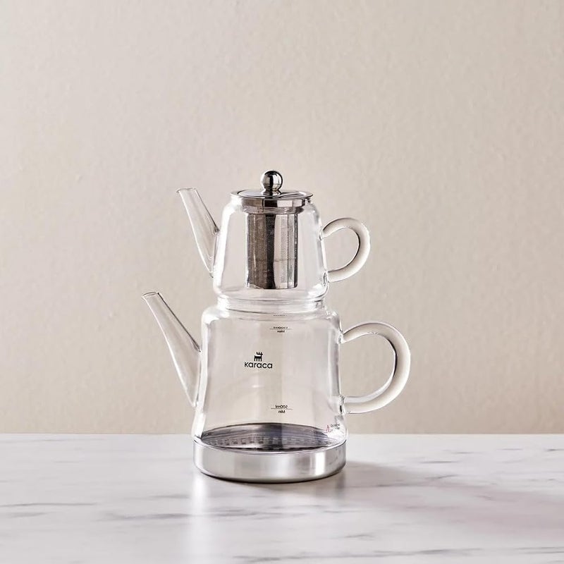 Karaca Dora Glass Teapot, 450 ml, Kettle 180 ml, Suitable for Gas and Electric Cooking Systems, Tea Maker, Caydanlik, and Teapot Set, Teapot - Image 4