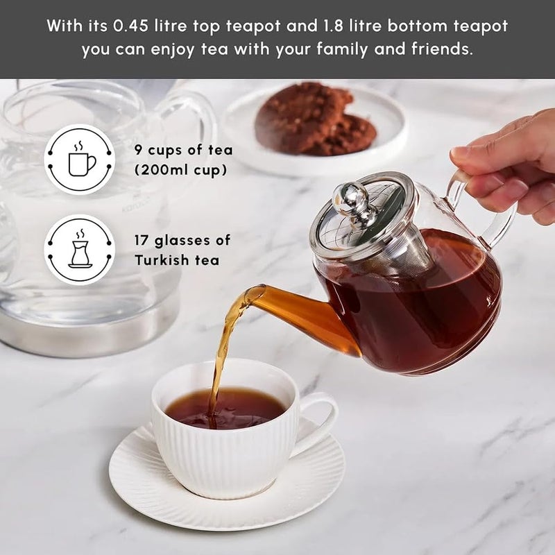 Karaca Dora Glass Teapot, 450 ml, Kettle 180 ml, Suitable for Gas and Electric Cooking Systems, Tea Maker, Caydanlik, and Teapot Set, Teapot - Image 5